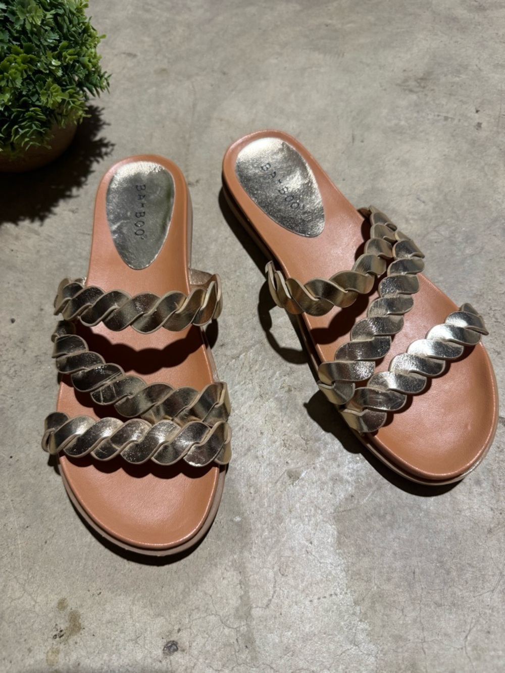 Bamboo Gold Braided Sandals Women Sz 7 Wedding Summer Boho Gypsy Hippie Slip On
